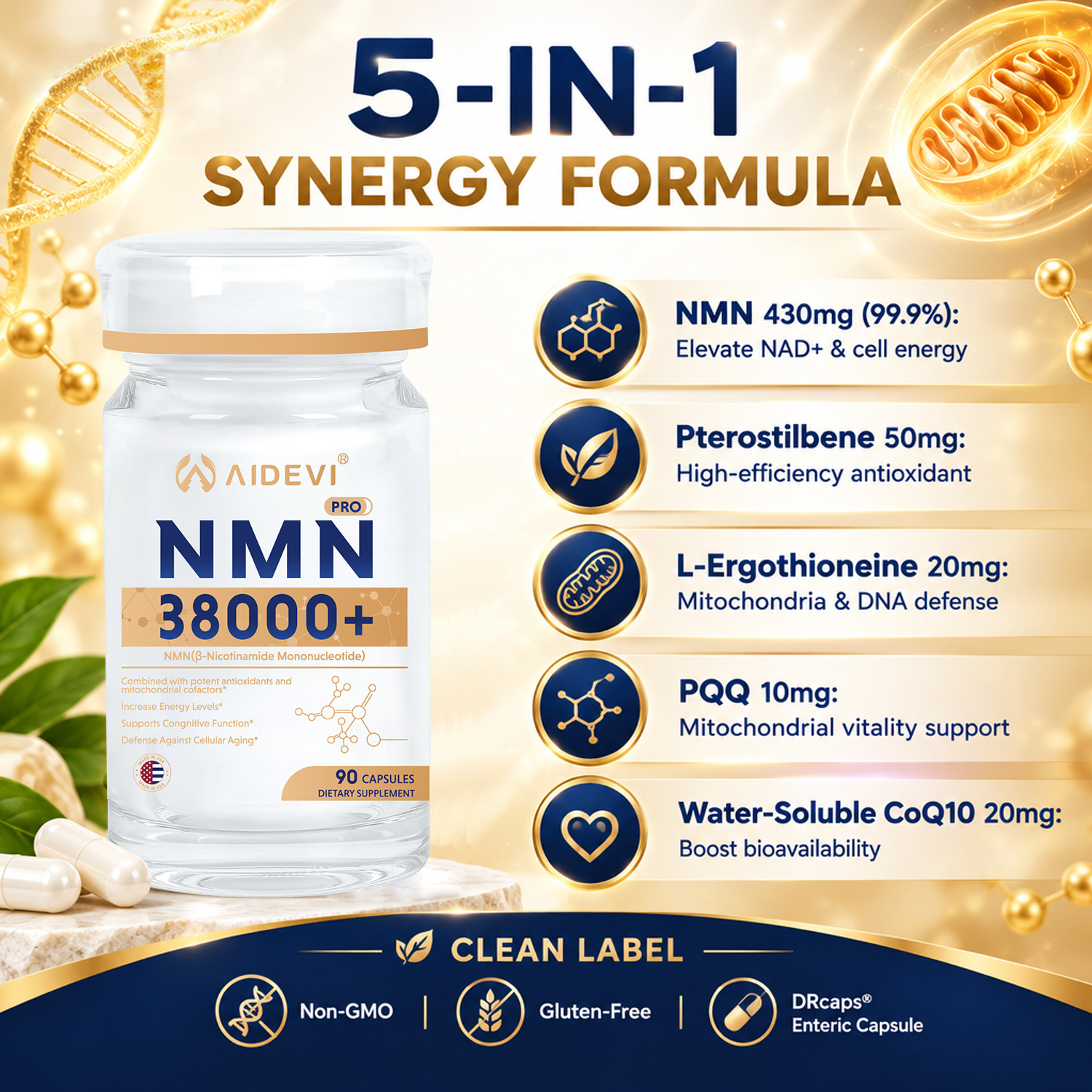 AIDEVI NMN 38000+ | Cellular Energy & Daily Vitality Support